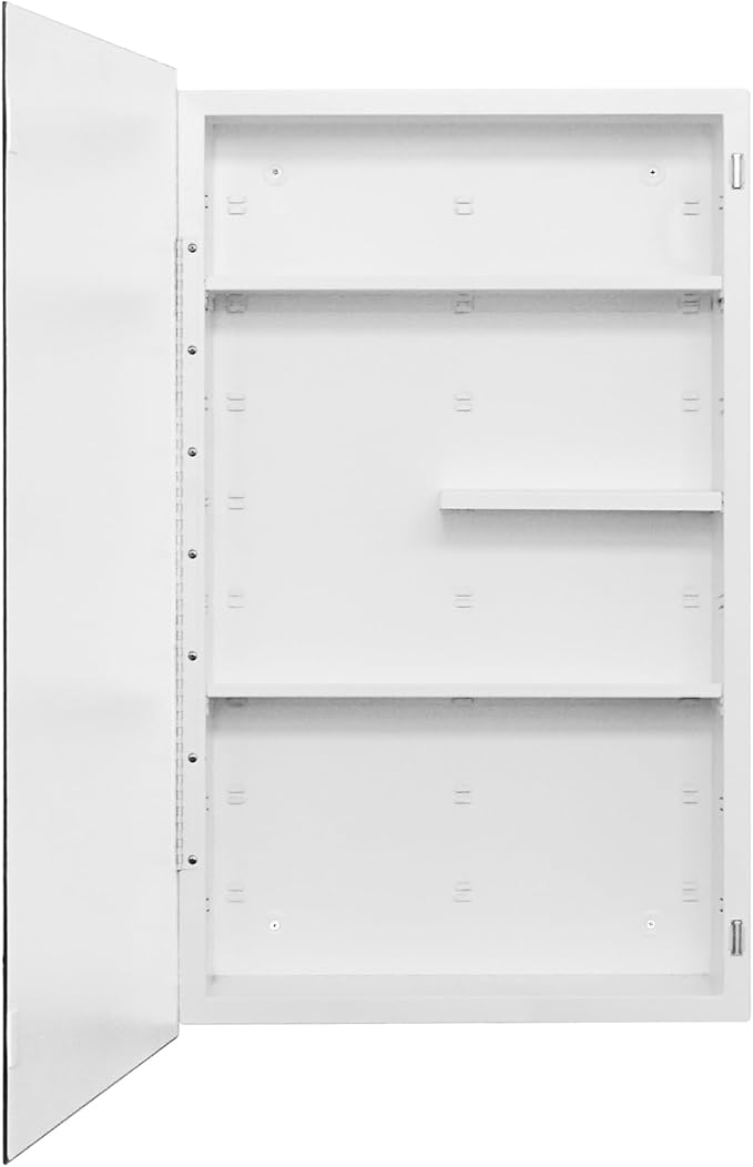 Fundin White Medicine Cabinet Recessed or Surface Mount, Bathroom Medicine Cabinet with 18 x 30 Beveled Mirror and Adjustable Staggered Shelves, Wall Mount
