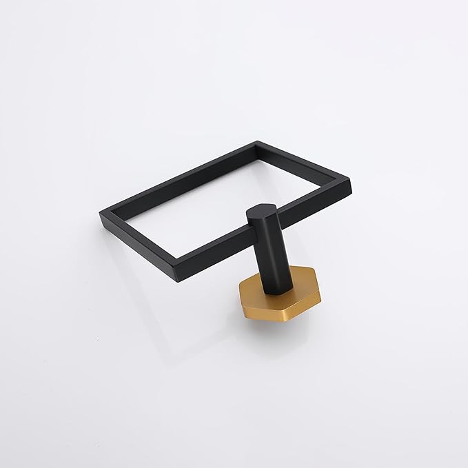 GERZWY Modern Towel Holder Stainless Steel Towel Ring for Bathroom Lavatory Wall Mount Contemporary Style (Black & Gold)