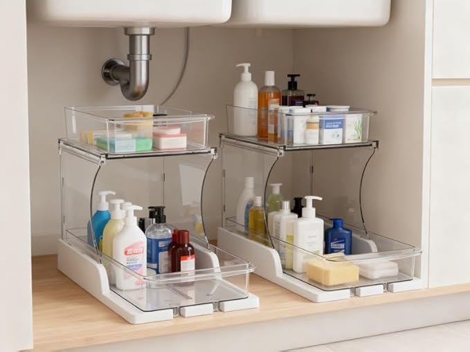 Attelite Makeup Organizer 2-Tier Makeup Storage Cosmetics Organizer with 180° Rotating Design Sturdy durable Versatile Perfume Vanity Organizer for Countertops, Bathrooms, Office Supplies 2PACK