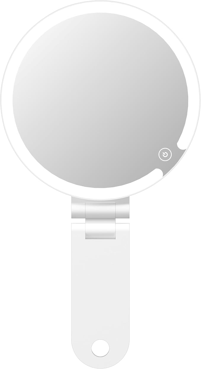 Travel Makeup Mirror with Lights, 20X/1X Double-Sided Magnifying Mirror with 3 Color Lights, Brightness Adjustable, Rechargeable, Foldable Handheld Makeup Mirrors Portable for Travel Use