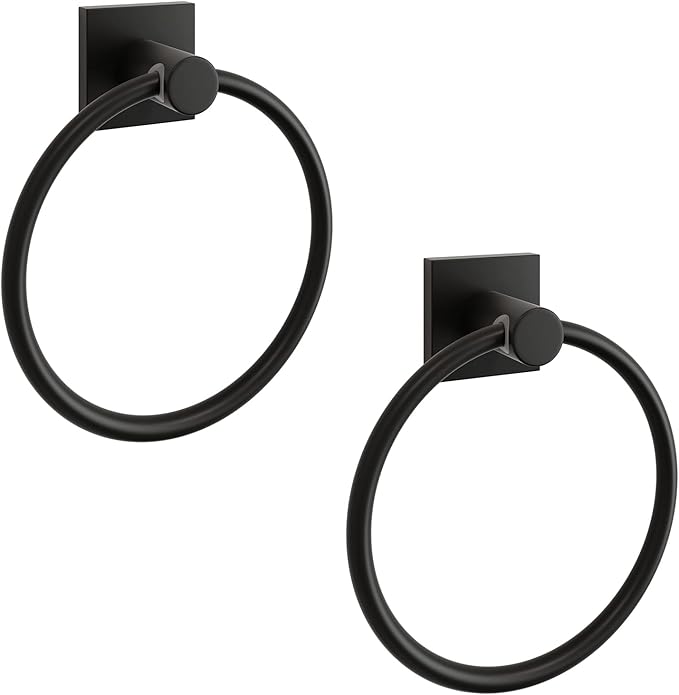 BGL Towel Ring Black Matte Modern Hand Towel Ring 2 Packs for Bathroom Wall Mounted Bathroom Towel Holder Bathroom Towel Rack
