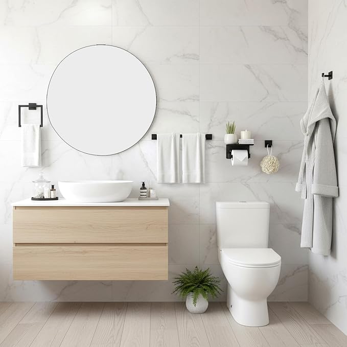 24 Inch Bathroom Accessories Set, 10-Pieces Matte Black Bathroom Hardware Set, Stainless Steel Bath Towel Bar Set, Towel Rack Set Toilet Paper Holder with Shelf, Towel Hooks, Towel Rings Wall Mounted