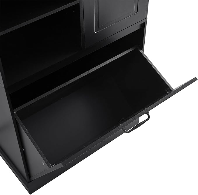 Virubi Tall Laundry Cabinet with Tilt Out Hamper, Wood Tall Laundry Room Cabinets with Doors, and Adjustable Shelves, for Bathroom Storage Organization, Freestanding, Black