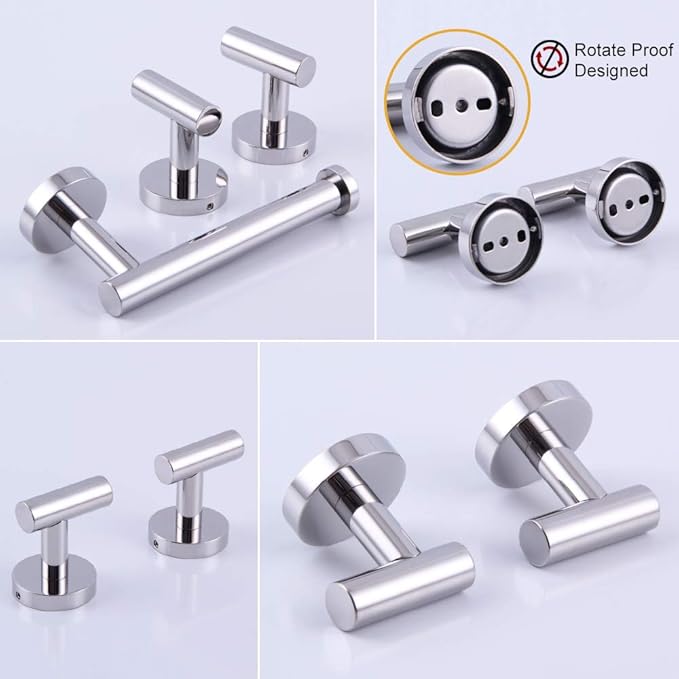 GERZWY Modern 3-Piece Bathroom Hardware Set Toilet Paper Holder and 2X Towel Hook Wall Mounted Polished SUS 304 Stainless Steel AG1401B-JG