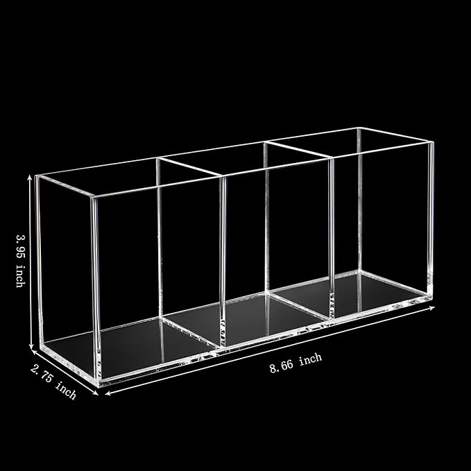 weddingwish Acrylic Pen Holder Clear Pencil Holder 3 Slot Pencil Organizer Cup for Desk Pencil Cup Stationery Organizer for Office Accessory, Cosmetic Storage, Vanity Organizer Bathroom, Dorm