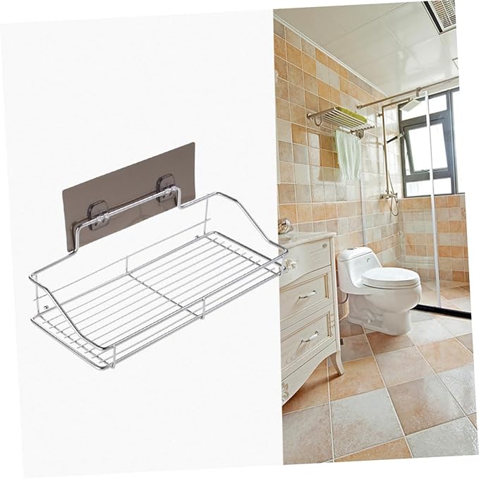 Cabilock Bathroom Shelf Organizer Medium No Drilling Traceless Wall-Mount Storage Rack Stainless Steel for Bathroom and Kitchen Use Strong Adhesive Easy Installation