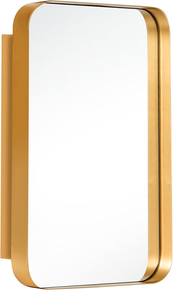 SogesHome Bathroom Medicine Cabinet with Mirror, 16x24 Gold Medicine Cabinet, Stainless Steel Frame and 2 Shelves, Wall Mounted Vanity Mirror with Storage for Bathroom