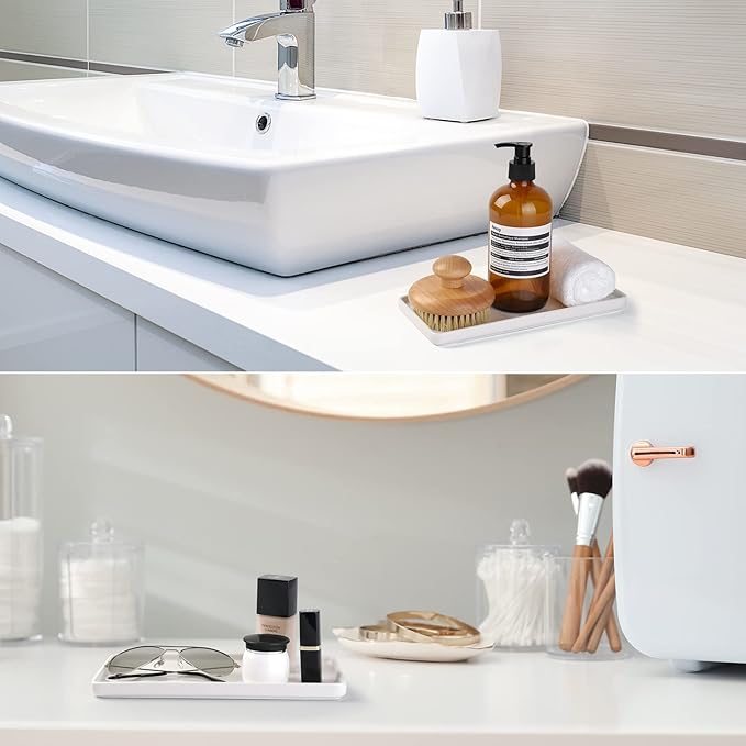Gurygo 6" Small Ceramic Bathroom Tray for Kitchen Counter - Rectangle Ceramic Sink Tray for Bathroom Counter - Porcelain Dispenser Organizer for Kitchen Bathtub Counter, White