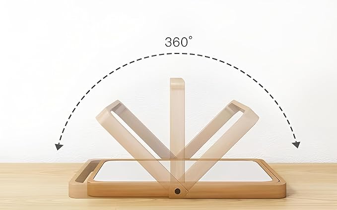 Wooden Desktop Makeup Mirror, Rectangular Tabletop Vanity Mirror with 360° Rotation, Portable High-Definition Single-Sided Cosmetic Mirror for Dressing Table, Bedroom & Bathroom (Yellow Beech Wood)