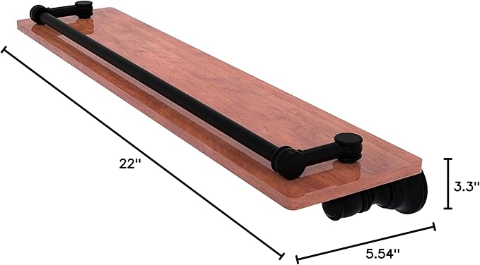 Allied Brass CL-1-22-GAL-IRW Carolina Collection 22 Inch Gallery Rail Wood Shelf, Matte Black