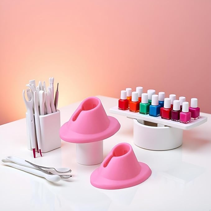2Pcs Pink Nail Polish Bottle Holder Soft Rubber Nail Polish Bottle Holder Anti-Spill Nail Polish Stand Display Manicure Tools Nail Art Polish