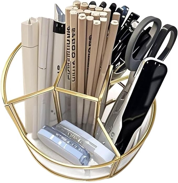 360° Rotate Makeup Brush Holder, Makeup Organizers Countertop, Perfume Tray, Bathroom Organizer and Storage for Eyeliner,Lipstick, Lazy Susan Organizer for Vanity Cabinet Dresser Bathroom (Gold)