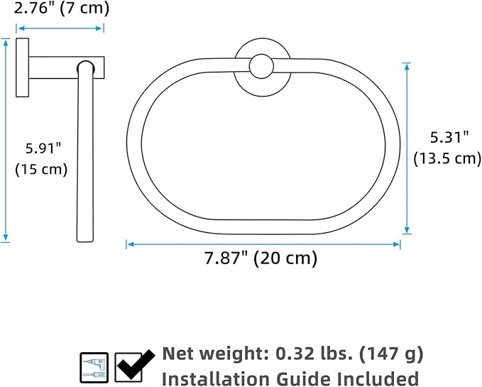 APLusee Oval Towel Ring Chrome, Stainless Steel Hand Towel Holder for Bath Kitchen, Wall Mounted