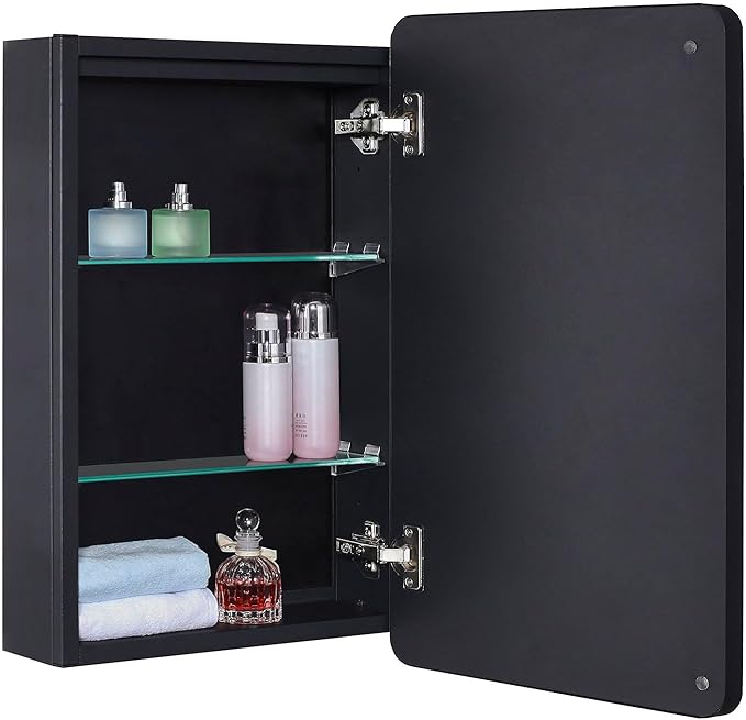 IDYLLOR Lighted Bathroom Medicine Cabinet with Round Corner Framed Mirror Door 15 x 25 inch, Right Hand Opening, Recessed or Surface Mount, with Adjustable Glass Shelves Shelves