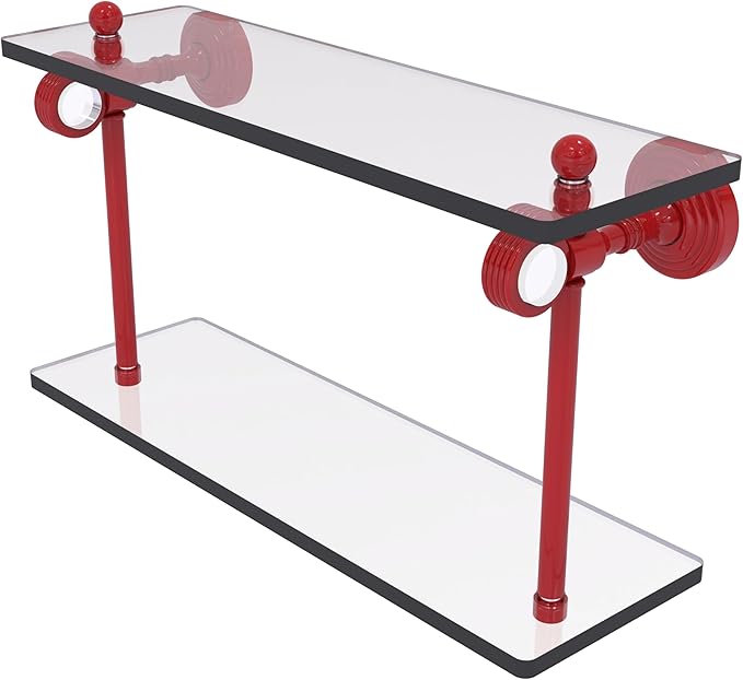 Allied Brass PG-2G-16-FER Pacific Grove Collection 16 Inch Two Tiered Glass Shelf with Grooved Accents, Fire Engine Red