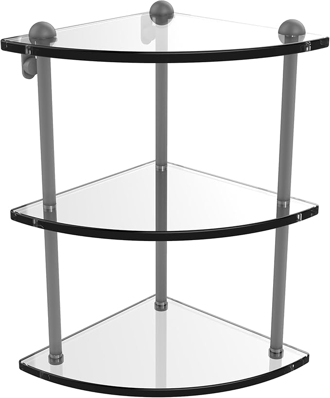 Allied Brass RC-6-GYM Three Tier Corner Glass Shelf, Matte Gray