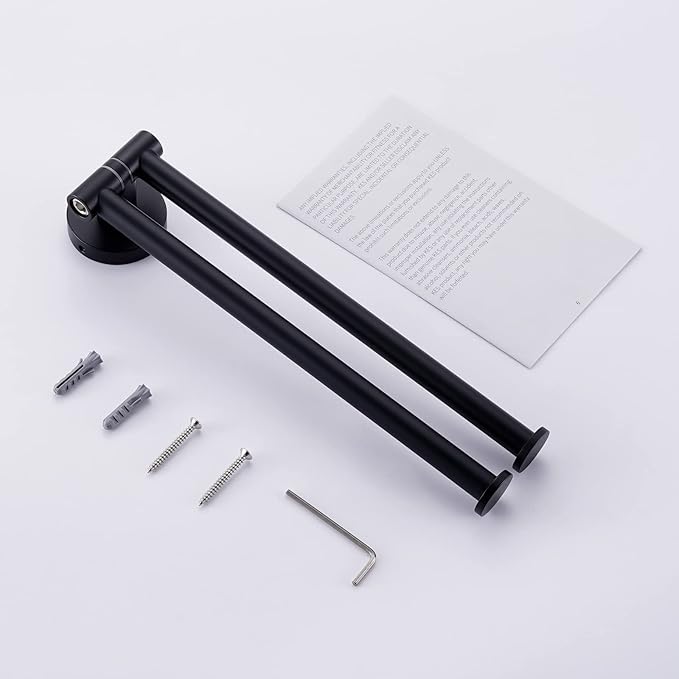 KES Black Swivel Towel Bar for Bathroom 9-Inch Swing Out Double Towel Bar 2-Arm Kitchen Wall Mounted SUS 304 Stainless Steel Matte Black, A2106S23-BK
