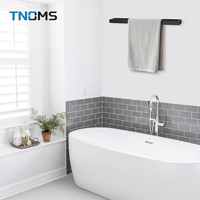 TNOMS Single Towel Bar Towel Holder Bathroom Hardware Accessories,Stainless Steel Wall-Mounted Towel Rack Towel Rail,24 Inches Matte Black