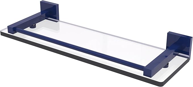 Allied Brass MT-1-16-GAL-MBL Montero Collection 16 Inch Glass Shelf with Gallery Rail, Mediterranean Blue