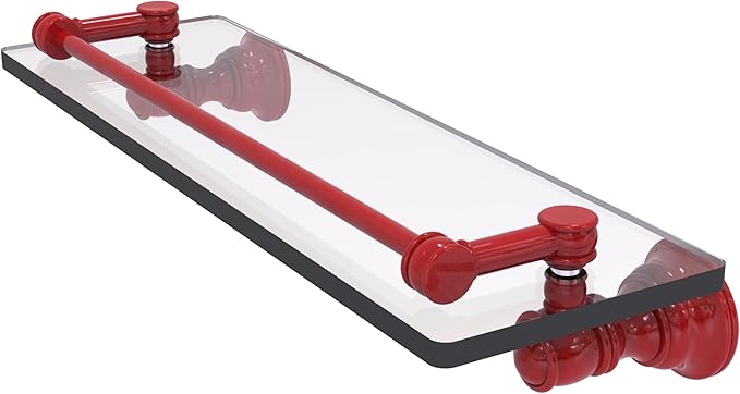 Allied Brass CL-1-16-GAL-FER Carolina Collection 16 Inch Glass Shelf with Gallery Rail, Fire Engine Red