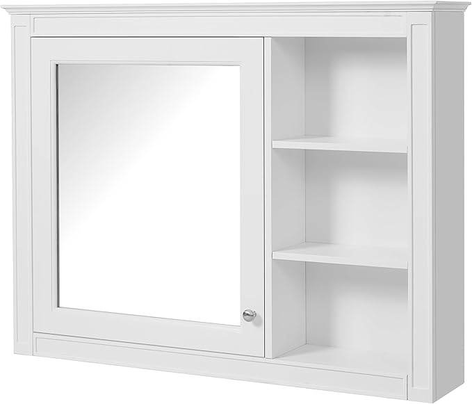 Merax Bathroom Medicine Cabinet with Mirror, 36" x 28" Wall Mounted Medicine Cabinet with Single Door and Shelves, Over The Toilet Mirrored Bathroom Storage Wall Cabinet