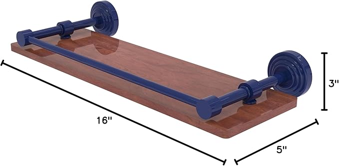 Allied Brass WP-1-16-GAL-IRW-MBL Waverly Place Collection 16 Inch Solid IPE Ironwood Shelf with Gallery Rail, Mediterranean Blue