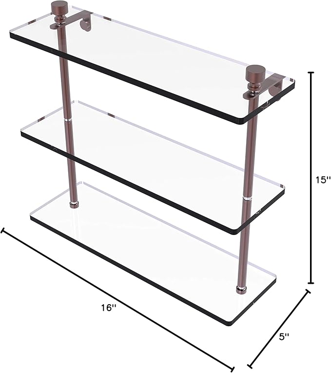 Allied Brass FT-5/16 Foxtrot Collection 16 Inch Triple Tiered Glass Shelf, Antique Copper