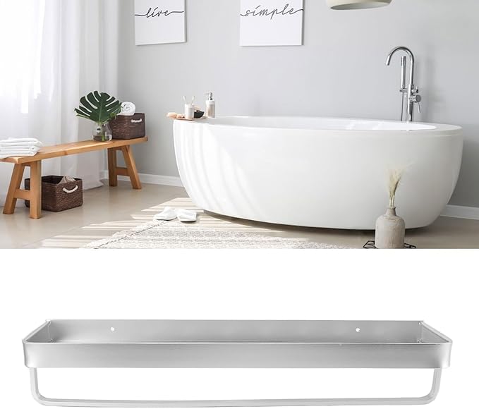 Space Aluminum Bathroom Shelf 60cm Wall Mounted Floating, Punch Free, Rust - Easy Installation, Large Capacity Storage, Ideal for Bathroom and Kitchen (Without Hook)