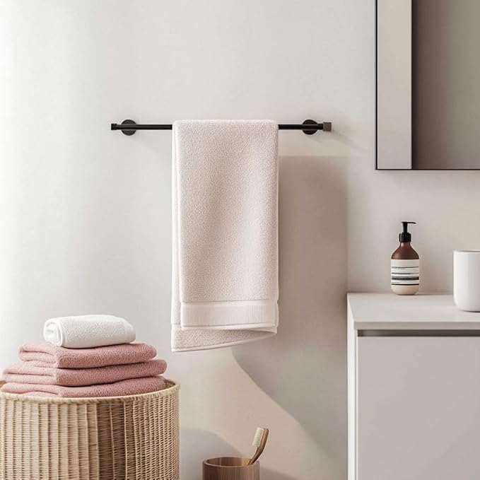 SEIDO Anti-Dropping Towel Bar with 21.4" Hanging Length, Stainless Steel Towel Rack for Bathroom Wall, Double Locking Design Towel bar for Bathroom, Matte Black, 24 inch, 2pc