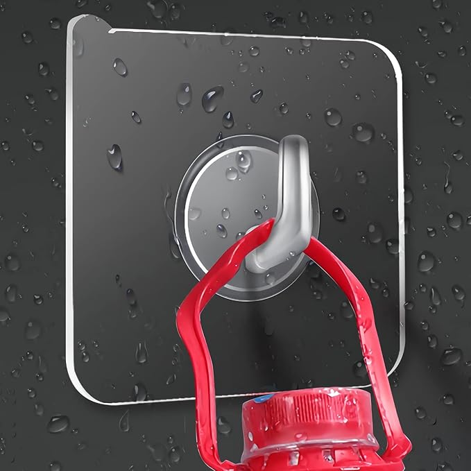 LAIGOO 12 Pack Adhesive Wall Hooks, Clear Self Adhesive Hooks Transparent Sticky Towel Hook Wall Hangers for Office/Kitchen/Bathroom/Shower Hanging/Coat/Picture