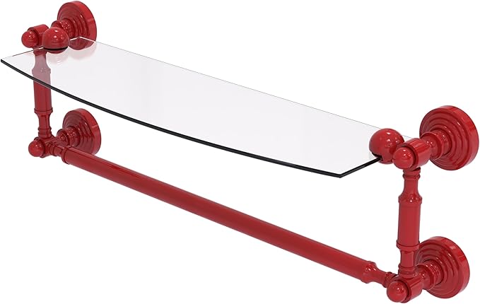 Allied Brass WP-33TB/18-FER Waverly Place Collection 18 Inch Glass Vanity Shelf with Integrated Towel Bar, Fire Engine Red