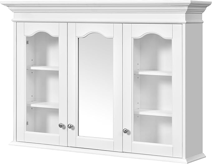 Merax Wall Mounted Bathroom Medicine Cabinet with Mirror, 40" x 28" Bathroom Wall Cabinet with Storage, Glass Doors and Adjustable Shelves, Mirrored Door Over The Toilet Storage Cabinet
