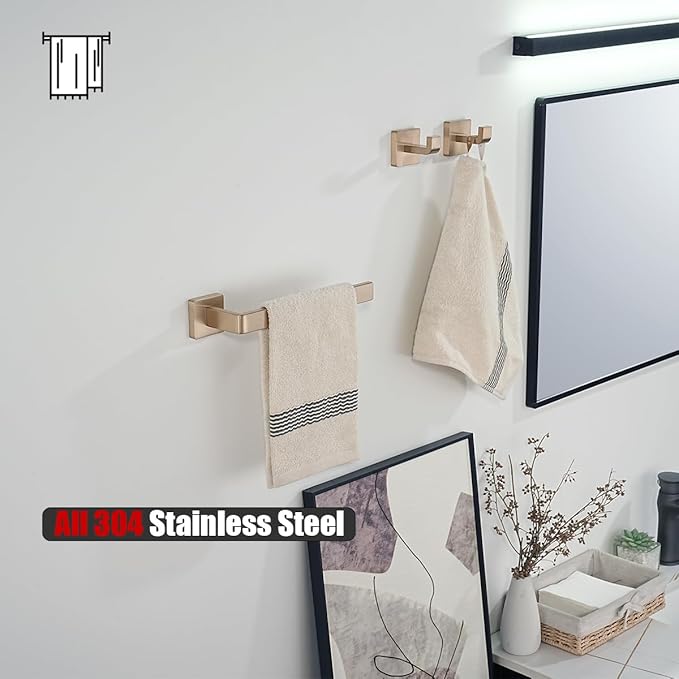 JQK Hand Towel Holder Towel Ring Champagne Bronze, 10.2 Inch 304 Stainless Steel Bathroom Hand Towel Bar Wall Mount, THH250L9-CB