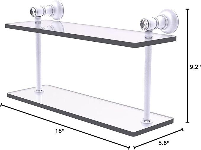 Allied Brass CC-2-16-WHM Carolina Crystal Collection 16 Inch Two Tiered Glass Shelf, Matte White