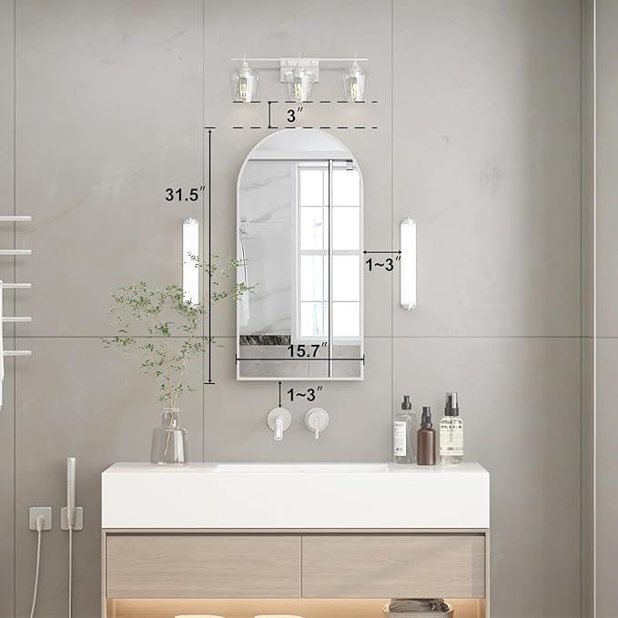 Recessed Medicine Cabinet Mirrors for Bathroom,Arched Medicine Cabinet with Mirror,Metal Edge Bathroom Mirror with Storage,Brushed Nickel Mirrored Cabinet,Open from Left to Right,16x31