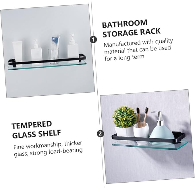 PRETYZOOM 1Pc Wall Mounted Glass Bathroom Shelf Compact Storage Rack for Toiletries Cosmetics More Rustproof Design for Home Kitchen Organization