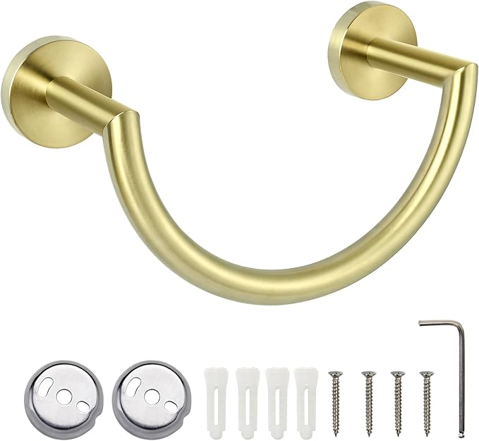 HouseAid Stainless Steel Towel Ring for Bathroom, Hand Towel Holder, Modern Semi-Circular Hand Towel Rack, Wall Mounted, Brushed Gold