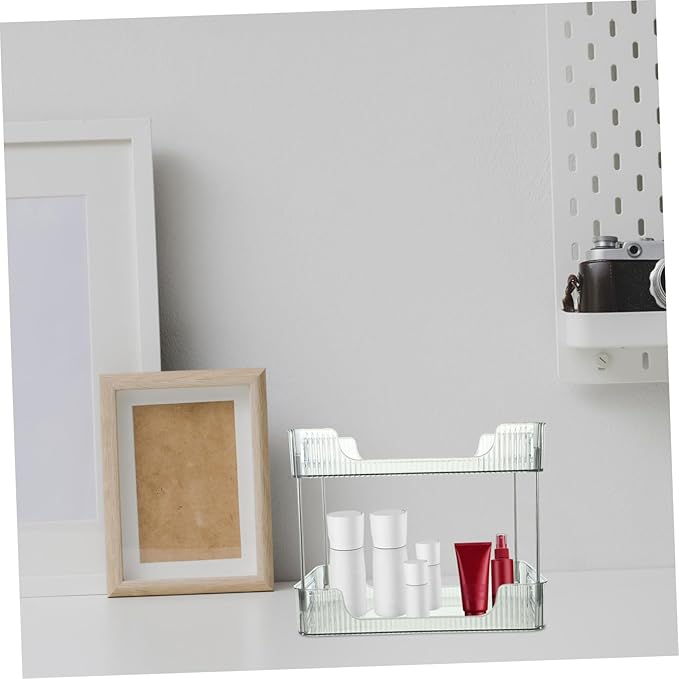 2-Tier Bathroom Organizer Storage Shelf Grey Double-Layer Countertop Makeup Display Rack Multi-Purpose Toiletry Organizer for Bathroom and Dressing Table