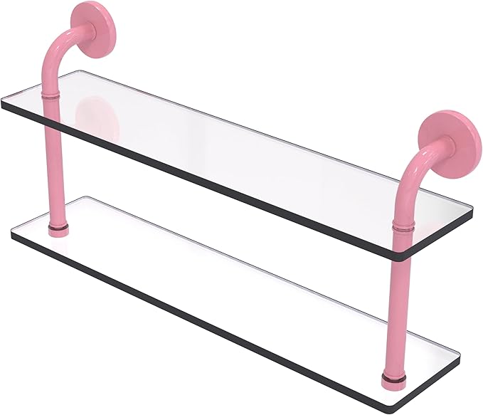 Allied Brass RM-2-22-PNK Remi Collection 22 Inch Two Tiered Glass Shelf, Pink