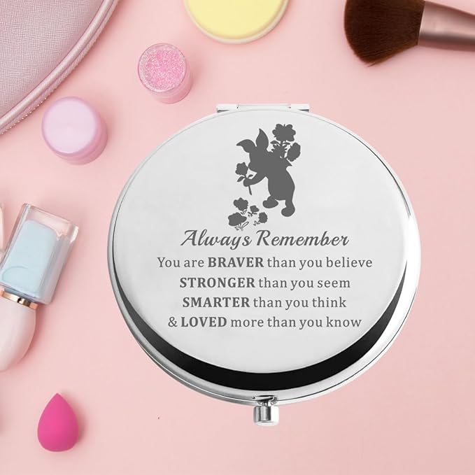 KEYCHIN Pig Pocket Mirror Pink Pig Fans Gifts You are Braver Stronger Smarter Than You Think Pig Compact Mirror (Pig-S)