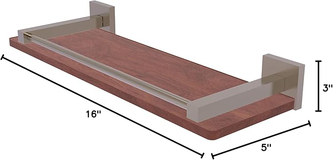 Allied Brass MT-1-16-GAL-IRW Montero Collection 16 Inch Solid IPE Ironwood Gallery Rail Wood Shelf, Antique Pewter