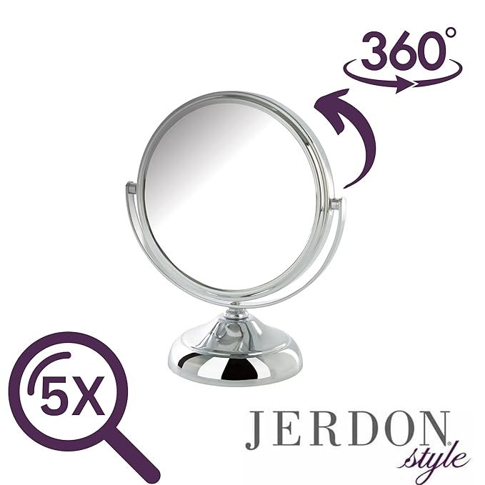 Small Tabletop Magnifying Mirror - 5.5” Diameter Mirror with 5X-1X Magnification - Chrome Finish - Model MC247C