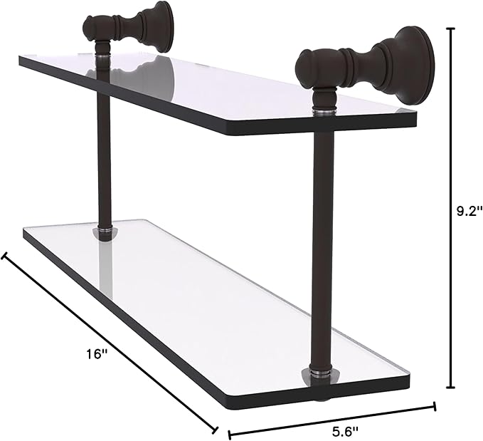 Allied Brass CL-2-16-ORB Carolina Collection 16 Inch Two Tiered Glass Shelf, Oil Rubbed Bronze
