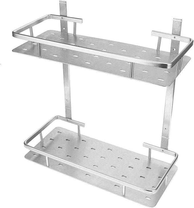 Bathroom Shelves, Space Aluminum 2 Tier Wall Mounted Rustproof Shelves, Floating with Drainage Holes for Easy Installation in Bathroom, Kitchen, and Bedroom