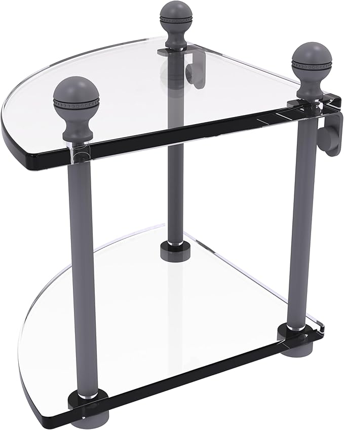 Allied Brass MA-3-GYM Mambo Collection 2 Tier Corner Glass Shelf, Matte Gray
