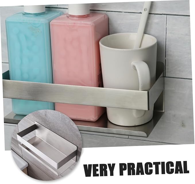 Holibanna Multifunctional Wall-Mounted Storage Rack Punch-Free Stainless Steel Kitchen and Bathroom Shelf Adjustable Metal Shelf for Home Organization