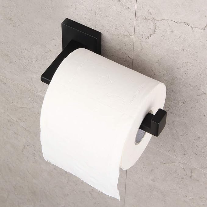 GERZWY SUS 304 Stainless Steel Bathroom Hardware Set Matte Black Towel Ring and Toilet Paper Holder Bath Hardware Accessories Sets Wall Mounted IG1856-2BK