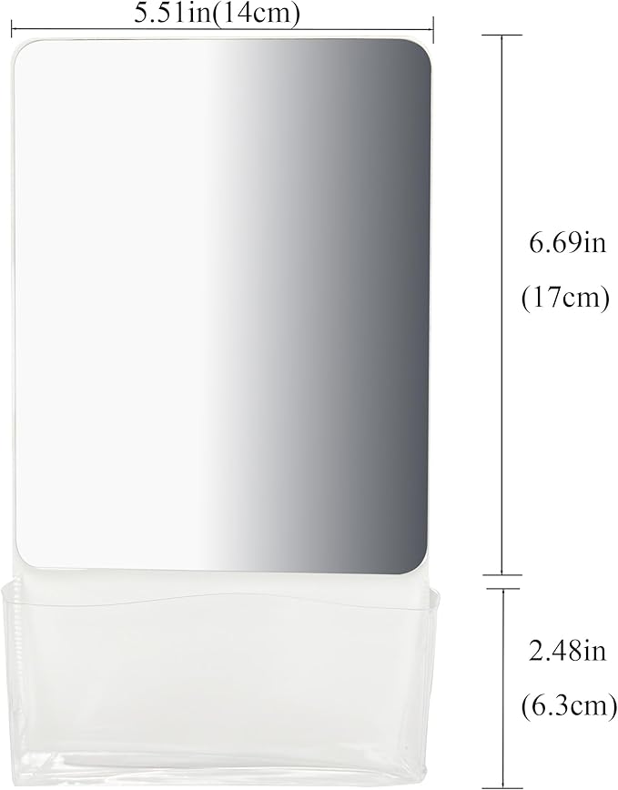 Magnetic Locker Mirror with Fully Magnetic Back, 9.45" x 5.51" Small Real Glass Super Clear Reflection Mirror with Storage Pocket for School Locker Refrigerator Office Cabinet -White, 2 Pcs