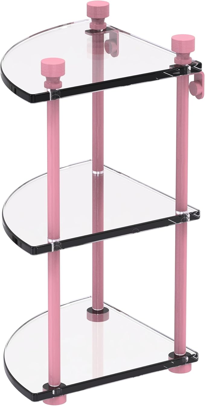 Allied Brass FT-6-PNK Foxtrot Collection Three Tier Corner Glass Shelf, Pink