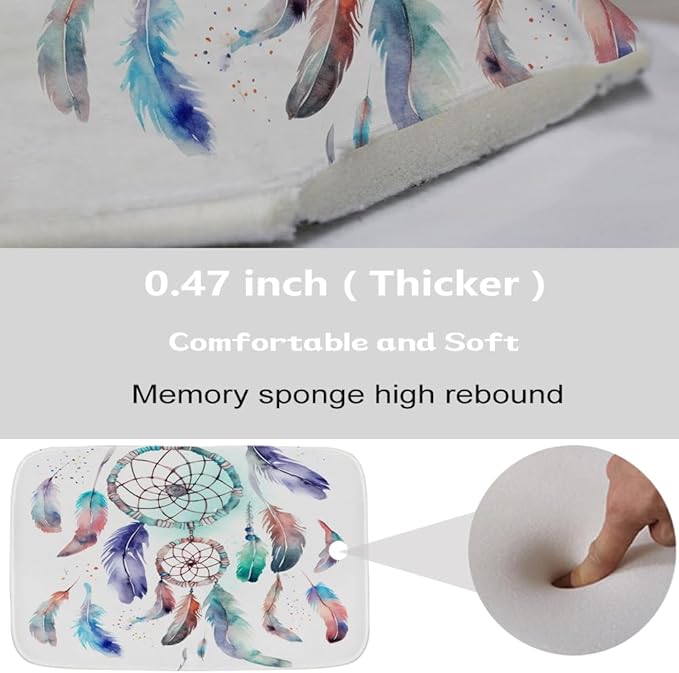 Boho Dreamcathcer Tribal Dream Catcher Bathroom Sets with Shower Curtain 72Wx72H and Rugs and Accessories Decor with Bath Mat, U-Shaped Contour Velvet Washable 20 x 31 inches Blue and Purple